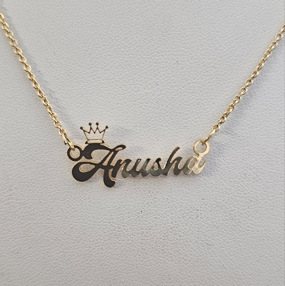 Custom Name Gold Plated Crown Necklace. - Picture 3 of 7
